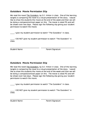 OutsidersMovie Permission Slip