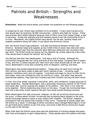 Patriots and British Strengths and Weaknesses