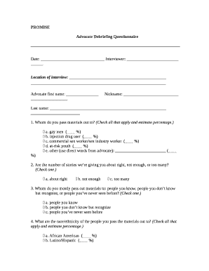 Advocate Debriefing Questionnaire Doc Template | pdfFiller