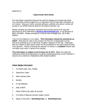 Experimenter Work Sheet