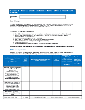 Section L Clinical practice reference form Other clinical health delivery