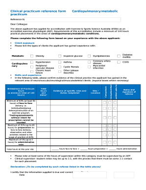 Clinical practicum reference formCardiopulmonary/metabolic practicum