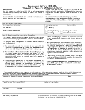 Supplement to Form HHS-520,