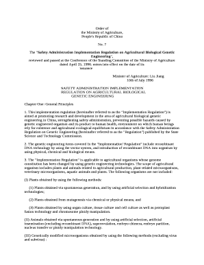 The "Safety Administration Implementation Regulation on Agricultural Biological Genetic Engineering",
