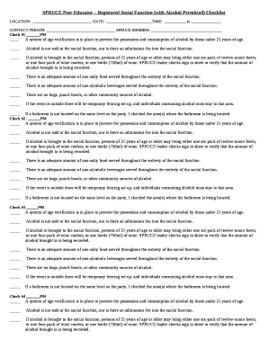 SPRUCE Peer Educator Registered Social Function (with Alcohol Permitted) Checklist