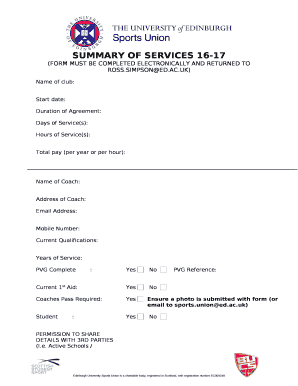 SUmmary of Services 16-17