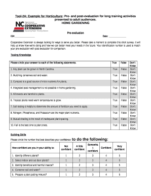 Tool-2A: Example for Horticulture: Pre- and post-evaluation for long training activities presented to adult audiences