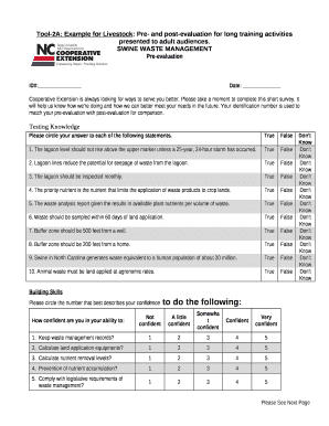 Tool-2A: Example for Livestock: Pre- and post-evaluation for long training activities presented to adult audiences