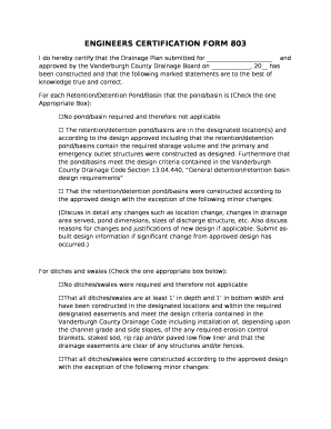 ENGINEERS CERTIFICATION FORM 803
