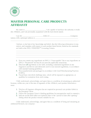 MASTER PERSONAL CARE PRODUCTS AFFIDAVIT