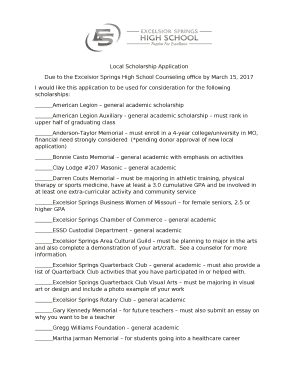 Due to the Excelsior Springs High School Counseling office by March 15, 2017