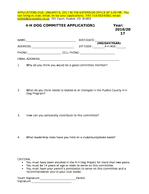 APPLICATIONS DUE:JANUARY 6, 2017 IN THE EXTENSION OFFICE BY 5:00 PM