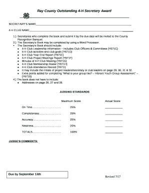 Ray County Outstanding 4-H Secretary Award