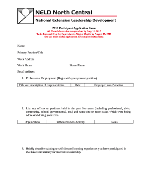 2018 Participant Application Form