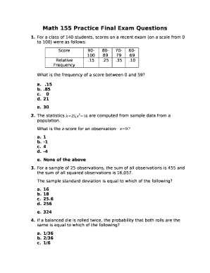 Math 155 Practice Final Exam Questions