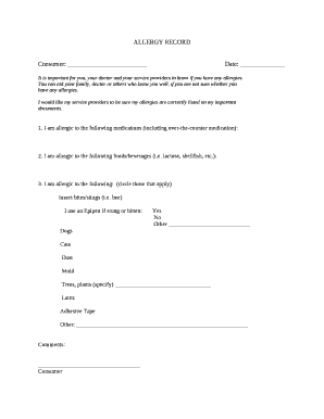 ALLERGY RECORD