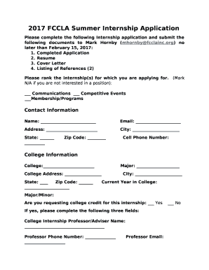 2017 FCCLA Summer Internship Application template