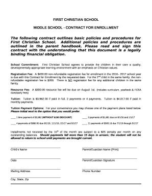 MIDDLE SCHOOL - CONTRACT FOR ENROLLMENT Doc Template | pdfFiller