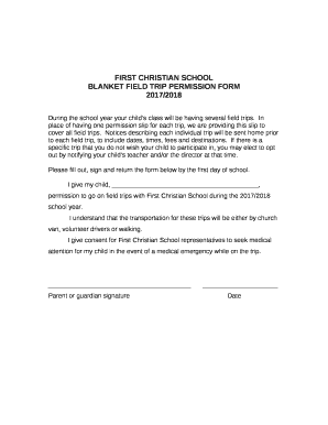 BLANKET FIELD TRIP PERMISSION FORM