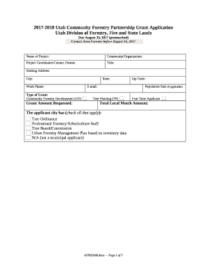 2017-2018 Utah Community Forestry Partnership Grant Application