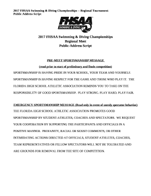 PRE-MEET SPORTSMANSHIP MESSAGE