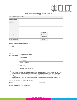 FHT Accreditation Application Form A