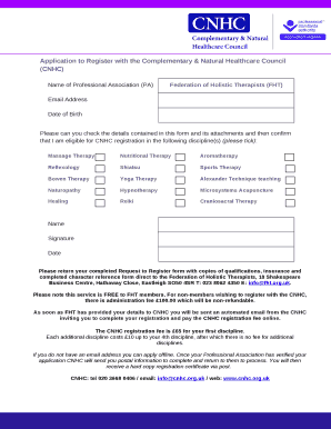 Application to Register with the Complementary & Natural Healthcare Council (CNHC)
