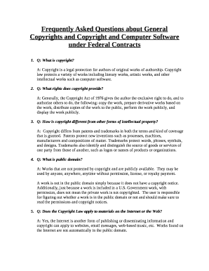 Frequently Asked Questions about General Copyrights and Copyright and Computer Software under Federal Contracts