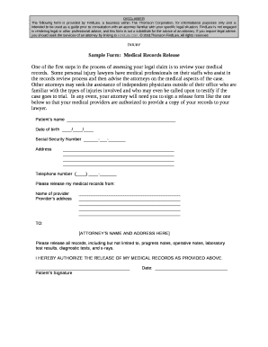 Sample Form:Medical Records Release
