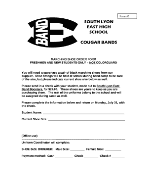 MARCHING SHOE ORDER FORM