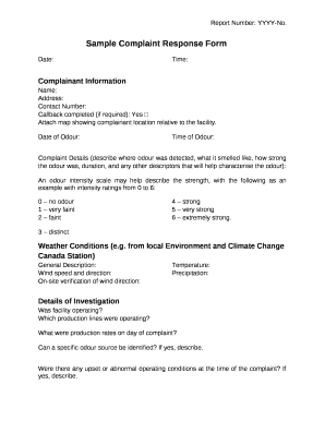 Sample Complaint Response Form