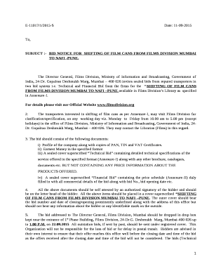 SUBJECT :-BID NOTICE FORSHIFTING OF FILM CANS FROM FILMS DIVISION MUMBAI TO NAFI -PUNE