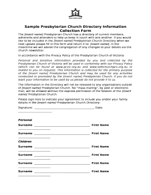 Sample Presbyterian Church Directory Information Collection Form