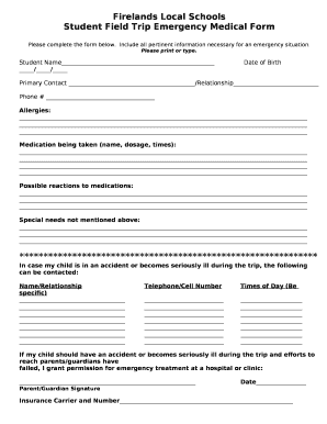 school trip medical form template