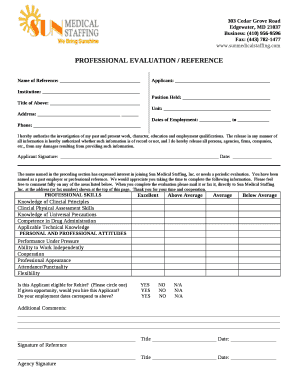 PROFESSIONAL EVALUATION / REFERENCE