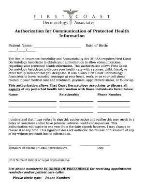 Authorization for Communication of Protected Health Information