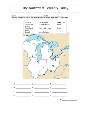 Use the word box below to identify the lettered locations on the map