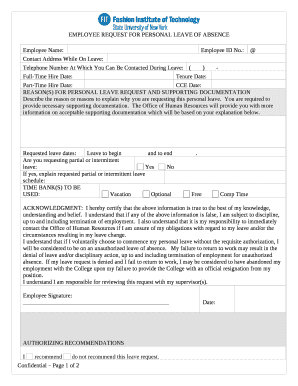 EMPLOYEE REQUEST FOR PERSONAL LEAVE OF ABSENCE