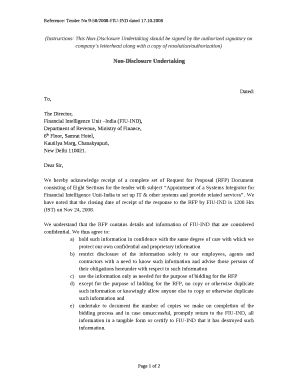 (Instructions: This Non-Disclosure Undertaking should be signed by the authorized signatory on companys letterhead along with a copy of resolution/authorization)