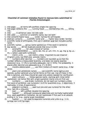 Checklist of common mistakes found in manuscripts submitted to Florida Entomologist