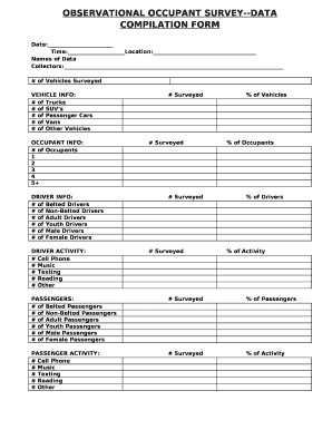 OBSERVATIONAL OCCUPANT SURVEY--DATA COMPILATION FORM