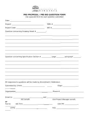 PRE-PROPOSAL / PRE-BID QUESTION FORM