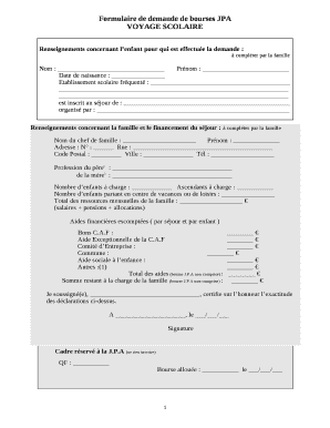 ulaire de demande de bourses JPA Doc Template  pdfFiller