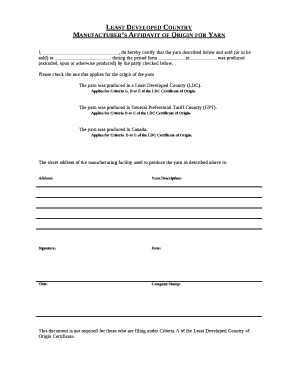 I, , do hereby certify that the yarn described below and sold (or to be sold) to during the period form to was produced (extruded, spun or otherwise produced) by the party checked below