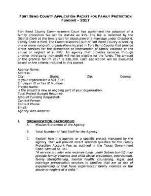 Fort Bend County Application Packet for Family Protection Funding - 2017