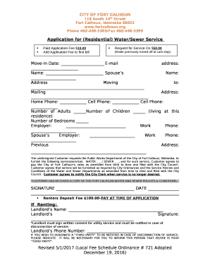 Application for (Residential) Water/Sewer Service