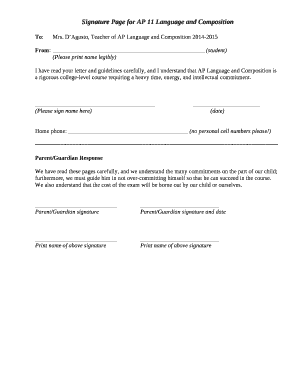 Signature Page for AP 11 Language and Composition