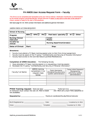 FH AMDS User Access Request Form Faculty