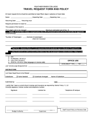 TRAVEL REQUEST FORM AND POLICY