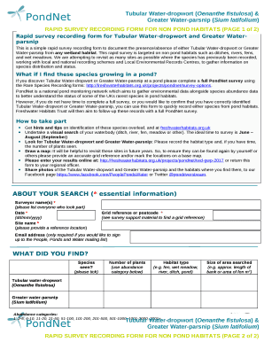 Rapid survey recording form for Tubular Water-dropwort and Greater Water-parsnip